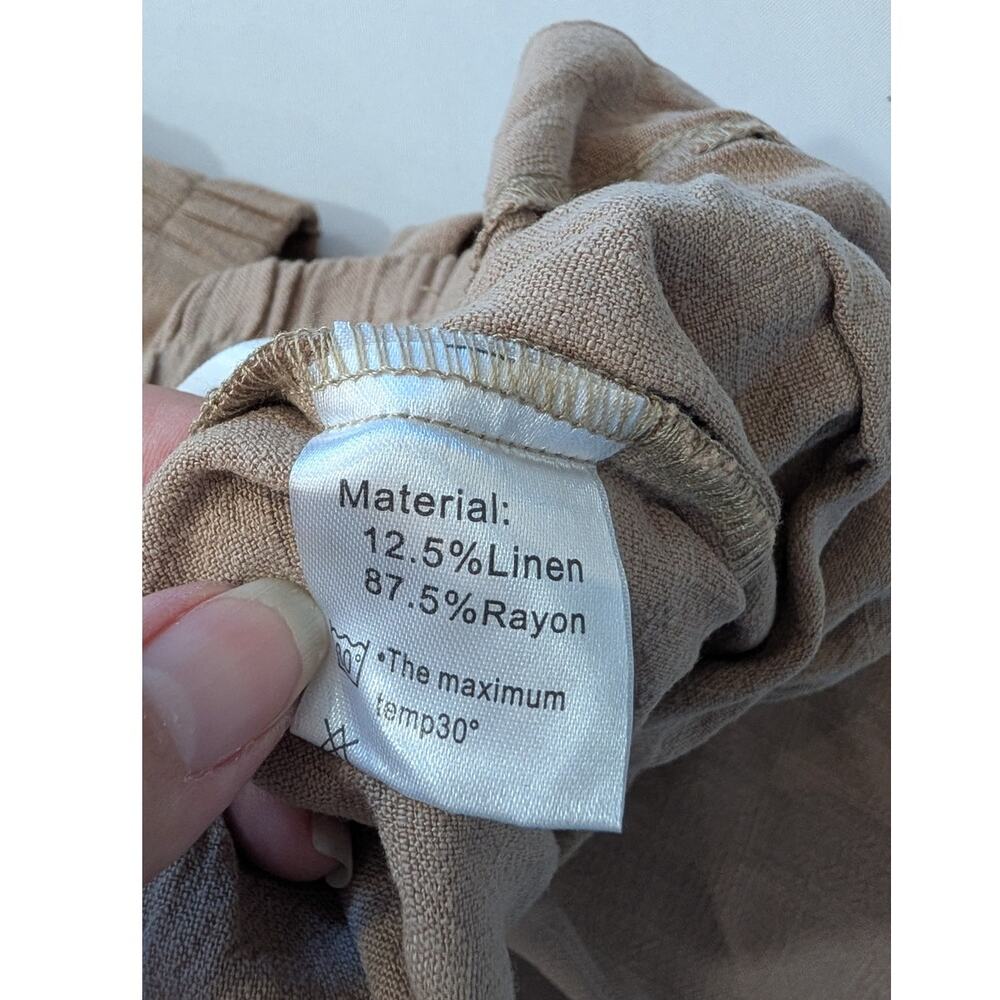 Linen Blend Wide Leg Pants XL Tan Elastic Waist Resort Vacation NWT - Picture 9 of 9